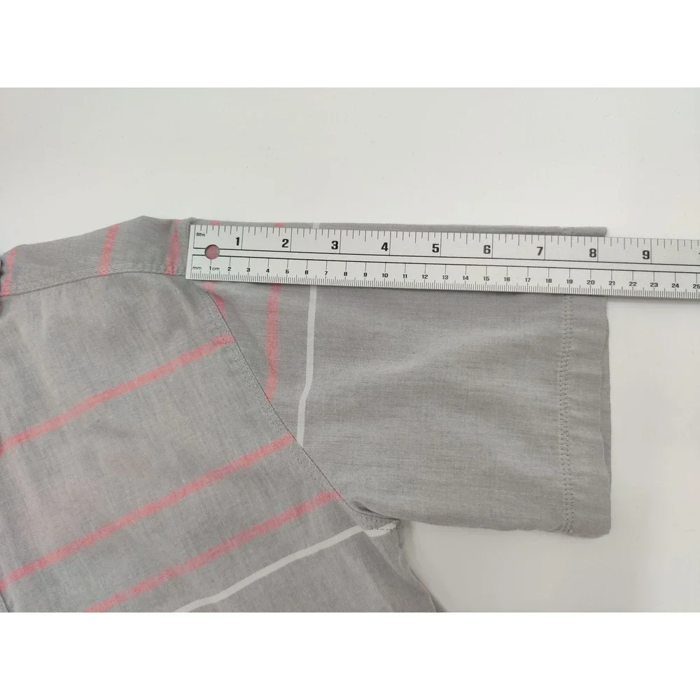 Calvin Klein Jeans Boys‎ Large 14/16 Grey Pink Striped Short Sleeve Button Down